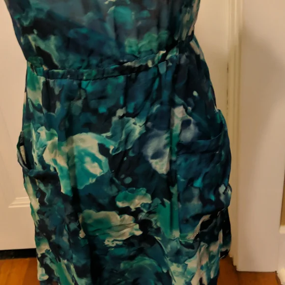 Teal green floral dress with slip dress underneath - Picture 2 of 5
